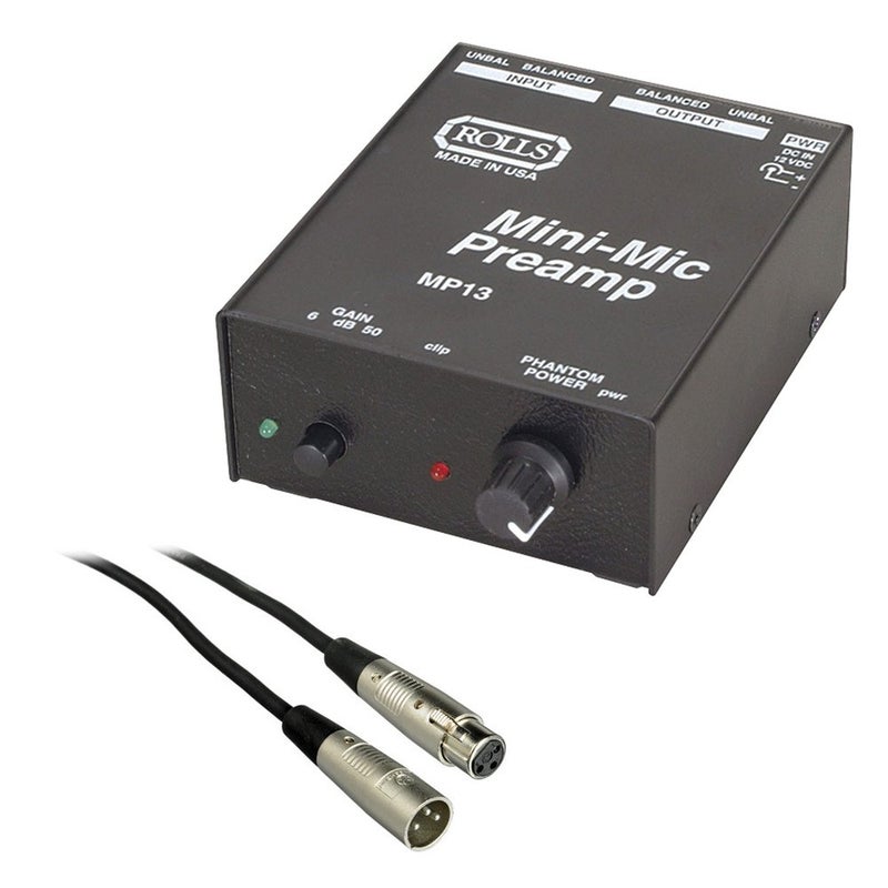 Rolls MP13 Mini Microphone Preamp with SM Series XLR M to XLR F Microphone Cable - 6'